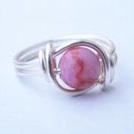 Silver Pink Matrix Jasper Gemstone Ring Custom..