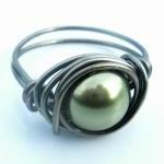 Swarovski Pearl Ring In Light Green And Gunmetal