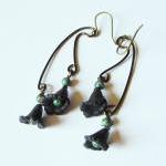 Boho Jewelry, Black Lucite Flowers Earrings With..
