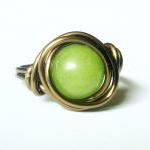 Green Jade Ring In Antique Brass
