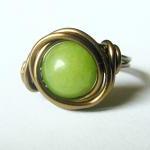 Green Jade Ring In Antique Brass