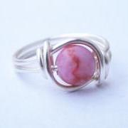 Silver Pink Matrix Jasper Gemstone Ring Custom Size