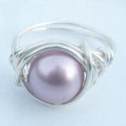 Swarovski Pearl Ring in Powder Pink and Silver