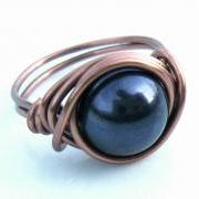 Swarovski Pearl Ring in Night Blue and Antique Copper