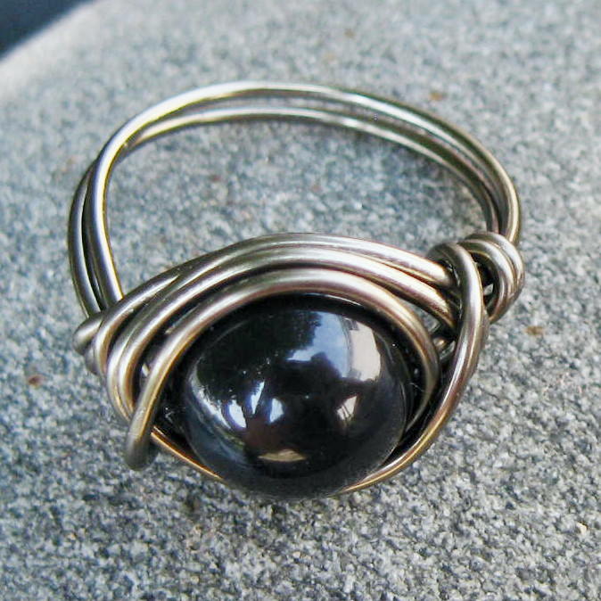 Swarovski Pearl Ring In Mystic Black And Gunmetal