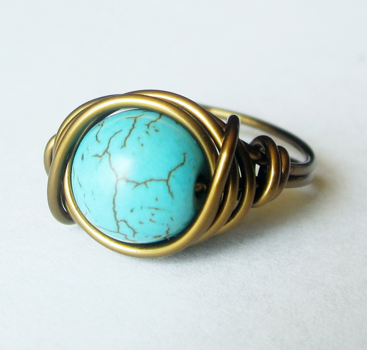 Brass Bar Ring - Turquoise main image 1